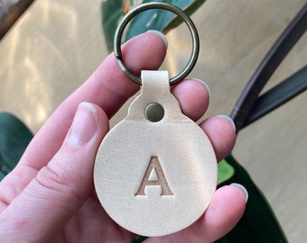 Natural Circle Key Chain. Veg Tanned Key Fob. Key Chains. Monogram Keychain Keychain. Leather Keychain. Leather Key Chain Personalized.