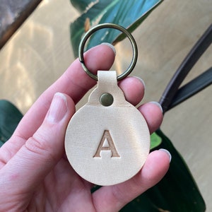 Natural Circle Key Chain. Veg Tanned Key Fob. Key Chains. Monogram Keychain Keychain. Leather Keychain. Leather Key Chain Personalized.