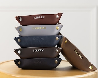 Personalized Leather Valet Tray: Engraved Catchall, Desk Organizer, Made in USA