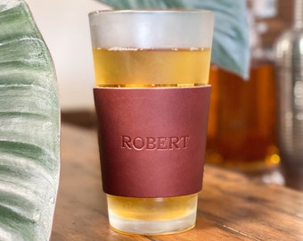 customized gift paper Custom Leather Pint Glass Sleeve. Personalized Leather Wrap. Personalized Drink Wrap. Monogrammed Drink Sleeve. Personalized Coffee Sleeve.