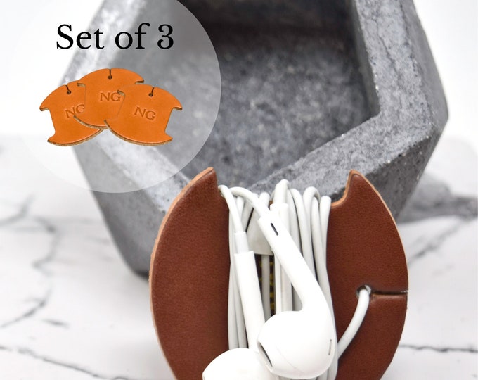Personalized Headphone Cord Organizer. Leather Cord Organizer. Etsy