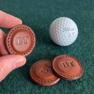 Premium Leather Golf Ball Marker SET OF 2! Made with 100% Full Grain Vegetable Tanned Leather. 1.5" Wide. Made in the USA. Genuine Leather.