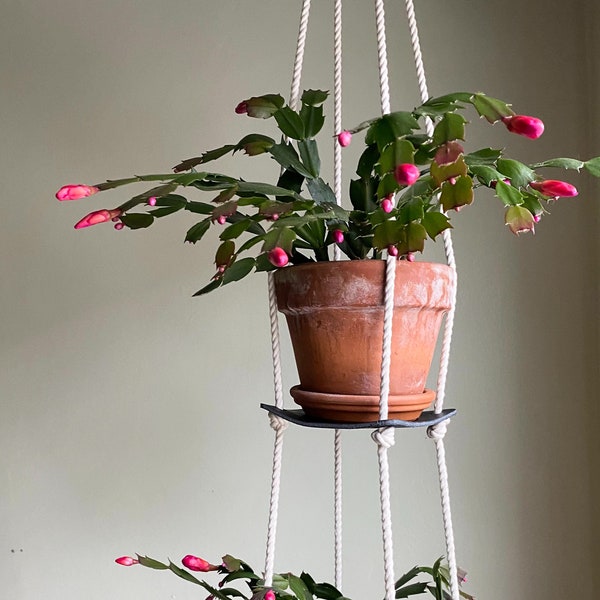 Two-Tier Leather Plant Hanger. Double Planter Holder. Hanging Indoor Plant Holder. Bridesmaid Gift. Housewarming Gift. Pot Not Included.