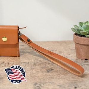 Northwind Personalized Leather Wristlet Keychain, Custom Monogram Strap, Handmade in USA, Minimalist Full Grain Leather