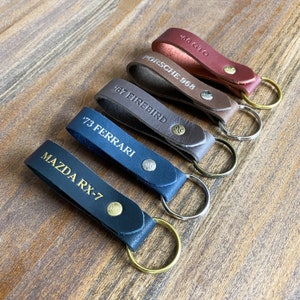 Customized Car Keychain. Personalized Custom Leather Keychain. Monogrammed Key Fob Classic Car. Handmade in USA. Leather Keychain for Men.