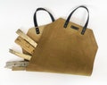 All Leather Log Carrier. USA Leather. USA Made. Waterproof Military Spec Leather. Brass Hardware. Fire Wood Carrier. Made in Minnesota