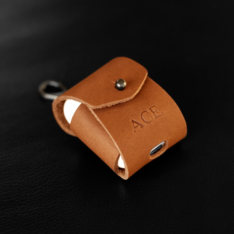 Personalized Leather AirPod Case. Monogrammed AirPod Case. Airpods 1 & 2 Leather Charging Case Holder. Custom Leather Case Airpods Gift. Tan w/ No Foil