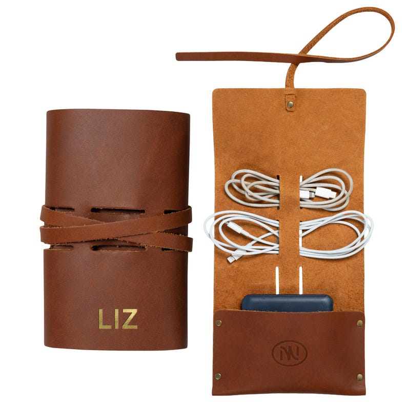 Northwind Personalized Leather Tech Accessory Roll - Thumbnail 3