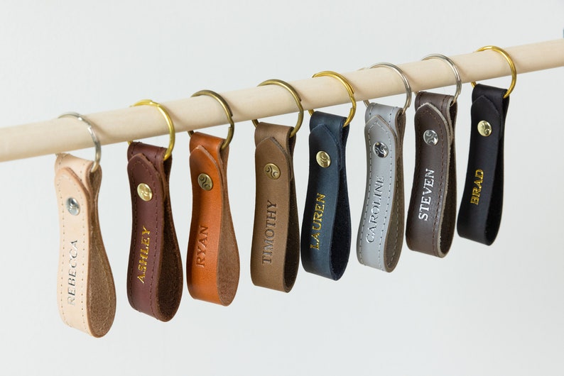 Personalized Leather Keychain. Custom Leather Keychain. Monogrammed Leather Keychain. Handmade in USA. Gold and Silver Foil Available. Fob. image 1