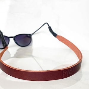 Monogrammed Leather Sunglass Strap. Sunglass Retainer. Personalized Full Grain Genuine Leather. Strap for Sunglasses. Dad Gift. Made in USA Red Maple