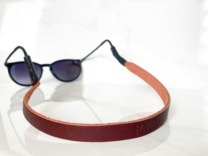 Monogrammed Leather Sunglass Strap. Sunglass Retainer. Personalized Full Grain Genuine Leather. Strap for Sunglasses. Dad Gift. Made in USA Red Maple