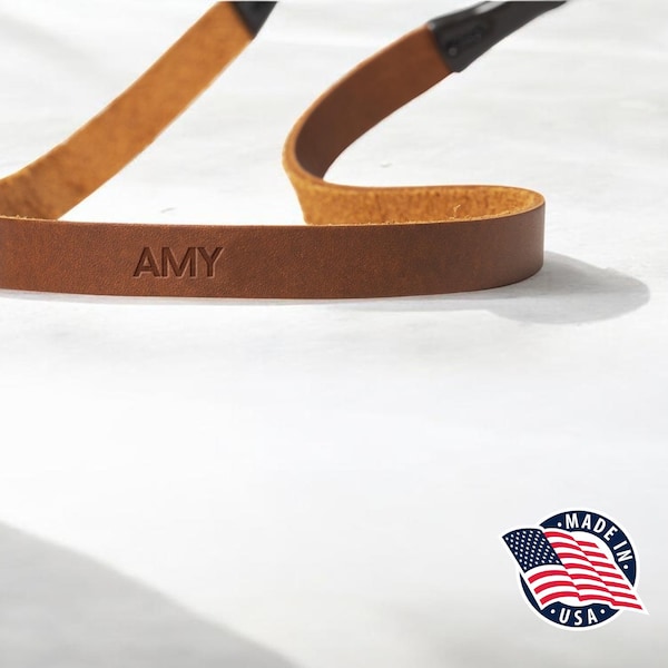 Northwind Personalized Sunglass Strap Custom Eyeglass Strap Engraved Full Grain Leather Eyewear Retainer Handmade USA Stylish Glasses Holder