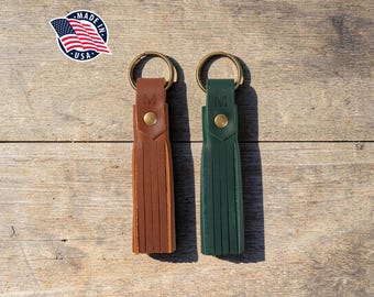 Personalized Leather Tassel Keychain, Custom Initial Bag Charm & Purse Tassel, Handmade in USA