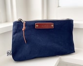 Personalized Canvas Pouch Monogrammed Canvas Toiletry Pouch Cotton Canvas Full Grain Leather Canvas Pencil Pouch Made in USA