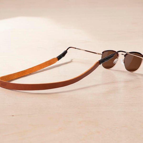 Northwind Personalized Sunglass Strap Custom Eyeglass Strap Engraved Full Grain Leather Eyewear Retainer Handmade USA Stylish Glasses Holder