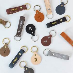 Custom Leather Circle Key Fob. Monogrammed Personalized Full Grain Leather Key Chain. Made In USA. Silver/Gold Foil Options. Leather Charm. image 7