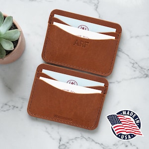 Personalized Slim Leather Card Holder, Minimalist Front Pocket Wallet for Men, Handmade in USA
