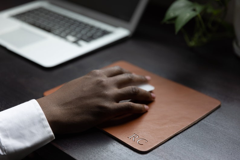 Personalized Leather Mousepad. Full Grain Premium Real Leather. Personalized Mouse Pad. WFH. Multiple Colors Available w Gold & Silver Foil. image 2