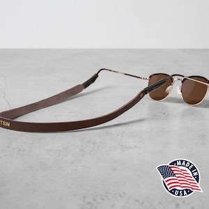 Northwind Personalized Sunglass Strap Custom Eyeglass Strap Engraved Full Grain Leather Eyewear Retainer Handmade USA Stylish Glasses Holder Chocolate