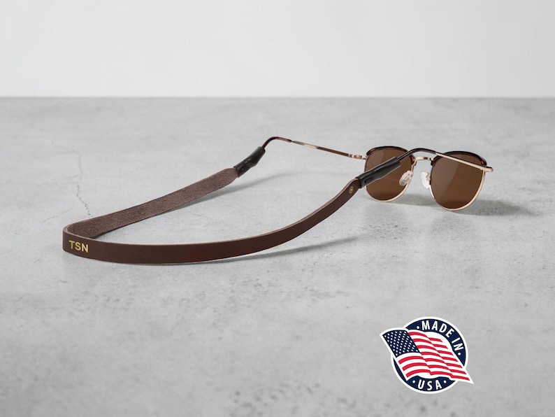 Northwind Personalized Sunglass Strap Custom Eyeglass Strap Engraved Full Grain Leather Eyewear Retainer Handmade USA Stylish Glasses Holder Chocolate