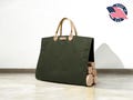 Northwind Personalized Canvas Firewood Log Carrier, Handmade in USA, Full Grain Leather Handles, Custom Leather Patch Tote