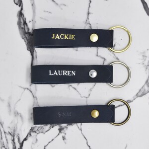 Limited Edition Indigo Personalized Leather Keychain. Indigo Leather key chain. Handmade in USA. Gold and Silver Foil Available. image 3