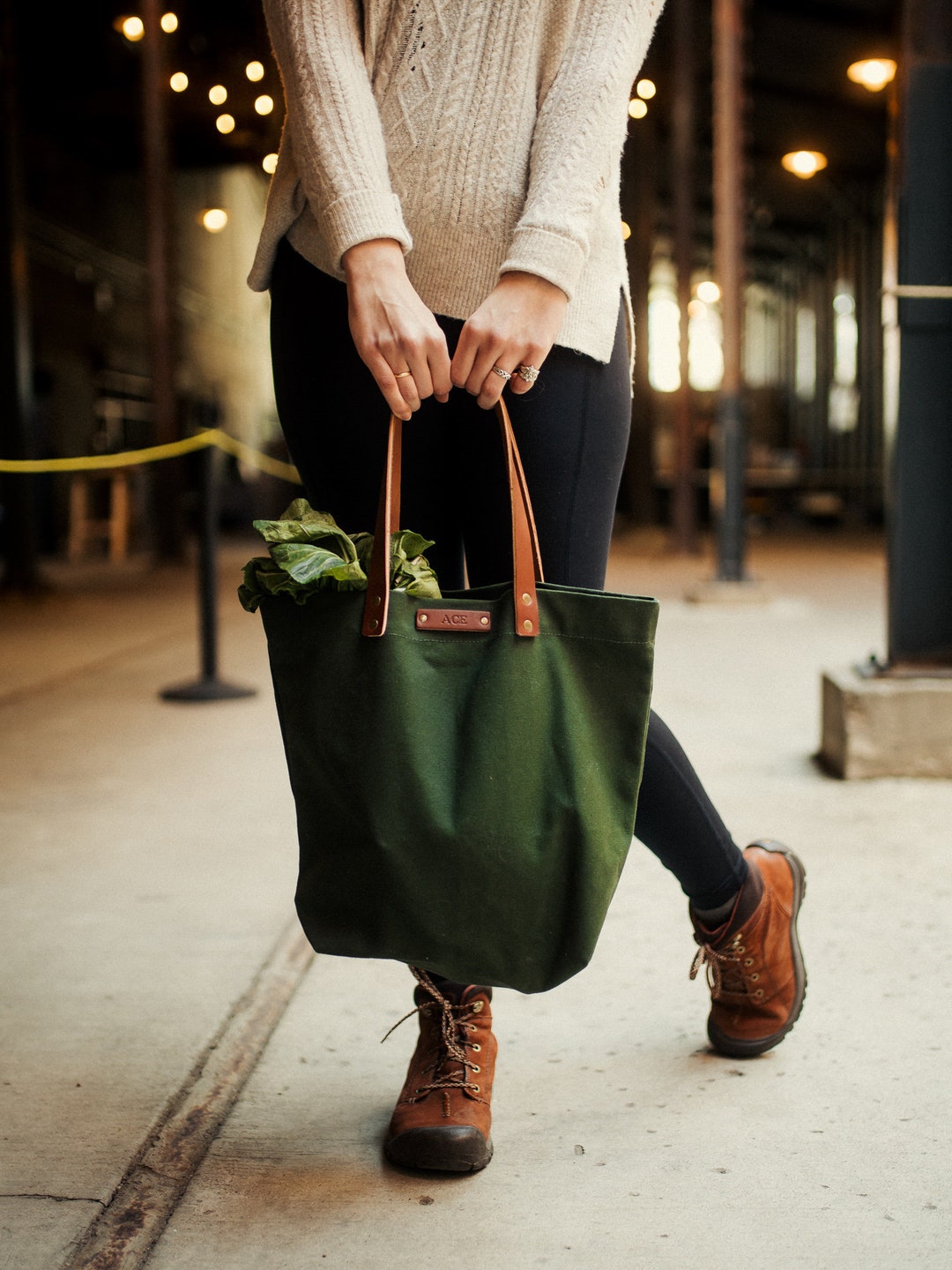 Large Ivory/Black Canvas Resort Tote Bag