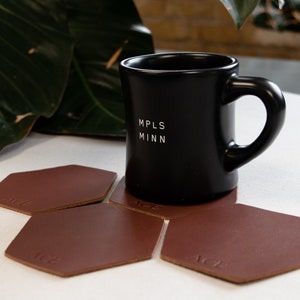 Personalized Leather Hexagon Coasters - Set of 4. Monogram Coaster Set. Custom Coasters. Monogrammed Coasters. Gift for Mom. Made in USA.