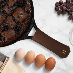 Northwind Leather Pot Handle Cover Handmade In USA Full Grain Leather Skillet Handle Sleeve Cast Iron Pan Handle Grip Rustic Kitchen Gift