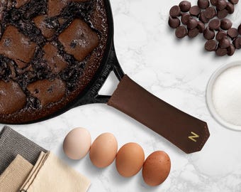 Northwind Leather Pot Handle Cover Handmade In USA Full Grain Leather Skillet Handle Sleeve Cast Iron Pan Handle Grip Rustic Kitchen Gift