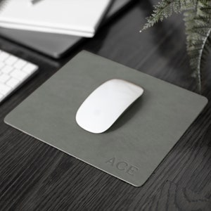 Leather Mouse Pad. Modern Desk Decor. Personalized Mouse Pad. WFH Mouse Pads. Custom Mouse Pad. Graduation Gift. Mouse Pad. Work From Home. Gray w/ No Foil