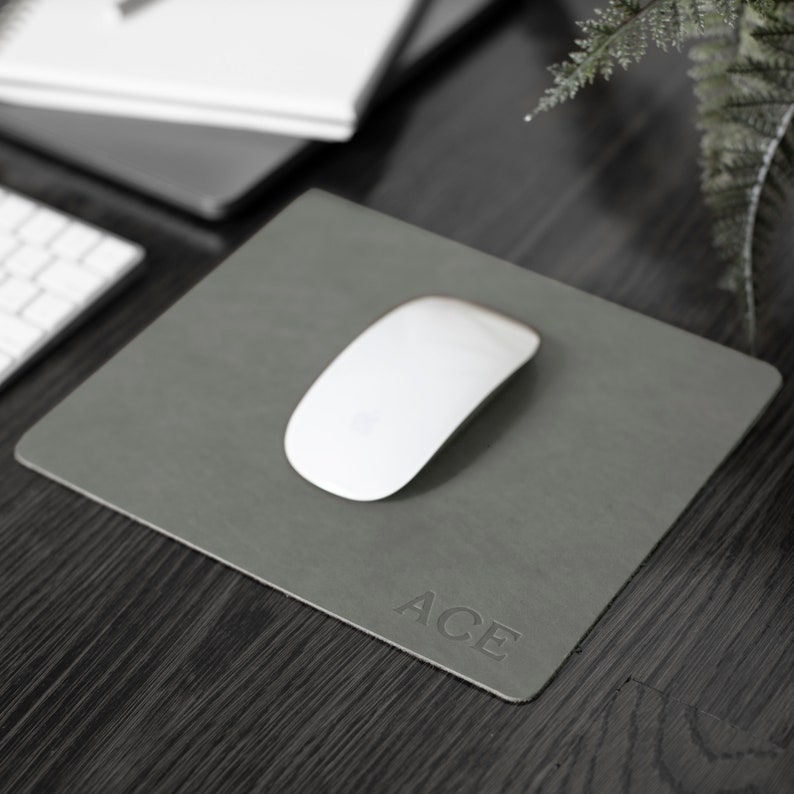 Leather Mouse Pad. Modern Desk Decor. Personalized Mouse Pad. WFH Mouse Pads. Custom Mouse Pad. Graduation Gift. Mouse Pad. Work From Home. Gray w/ No Foil