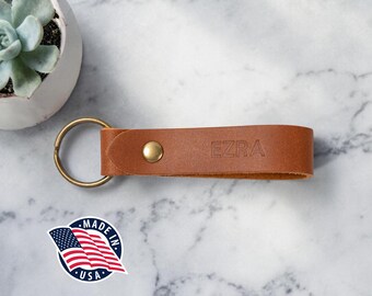 Everyday Leather Keychain, Personalized Monogram Key Ring for Him or Her, Handmade in USA