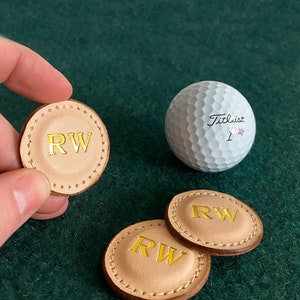 Premium Leather Golf Ball Marker SET OF 2 Made with 100% Full Grain Vegetable Tanned Leather. 1.5 Wide. Made in the USA. Genuine Leather. Natural