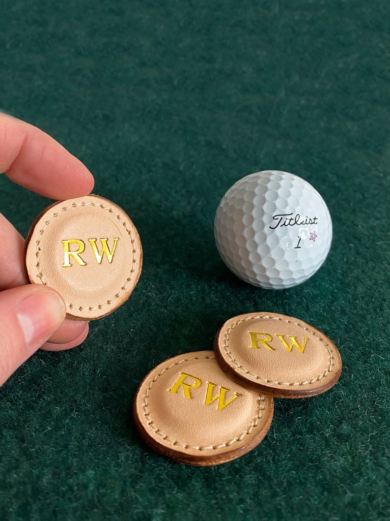 Premium Leather Golf Ball Marker SET OF 2 Made with 100% Full Grain Vegetable Tanned Leather. 1.5 Wide. Made in the USA. Genuine Leather. Natural