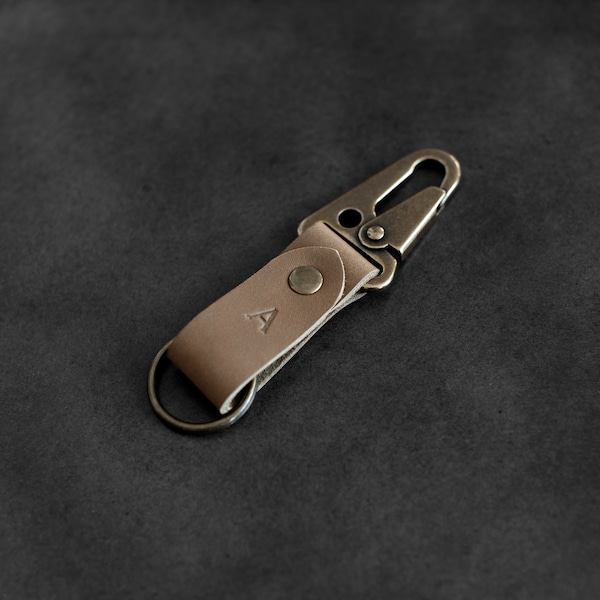 Personalized Mini Leather Keychain. Mini Tactical Clip Key Chain. Custom Leather Key Fob. Monogram Gifts. Made in USA.