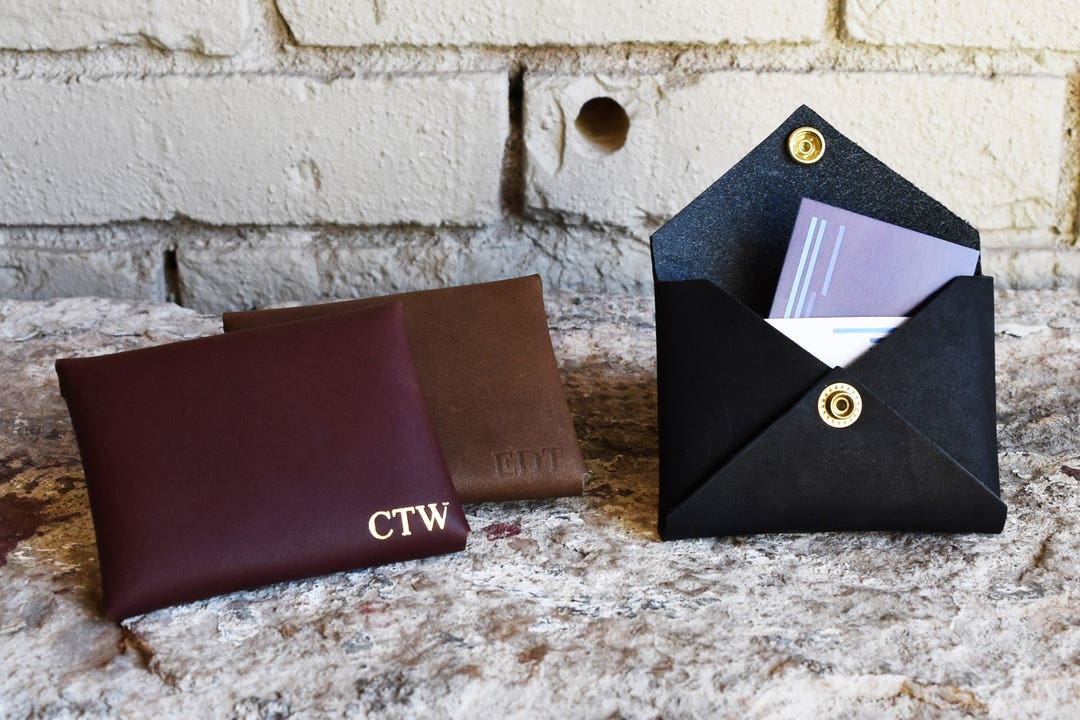 Monogram Letters Cowhide Card Holder Envelope Custom Name Gift Men Business  Credit Card Case Genuine Leather Women Slim Wallet