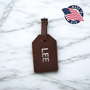Personalized Leather Luggage Tag, Minimalist Vertical Bag Tag with Monogram, Travel Gift or Graduation Gift