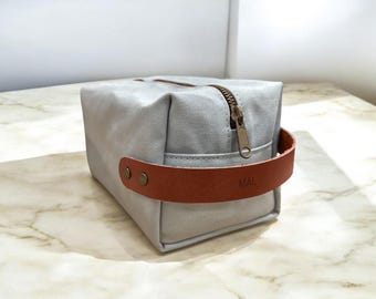 Northwind Personalized Canvas Dopp Kit, Handmade in USA, Travel Toiletry Bag with Leather Patch, Custom Initials Grooming Bag