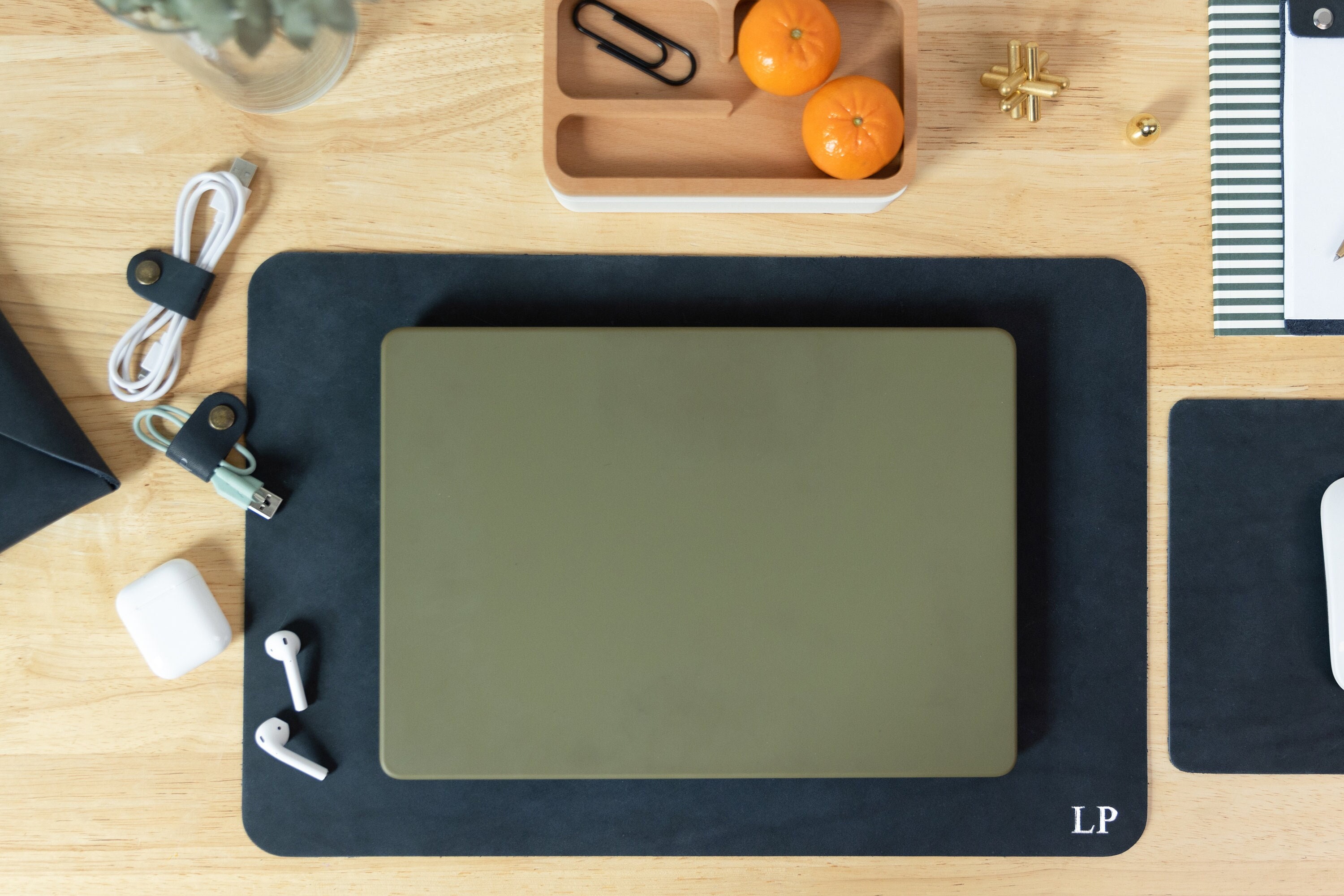 Personalized Leather Desk Pad: Monogrammed Office Decor, Made in USA