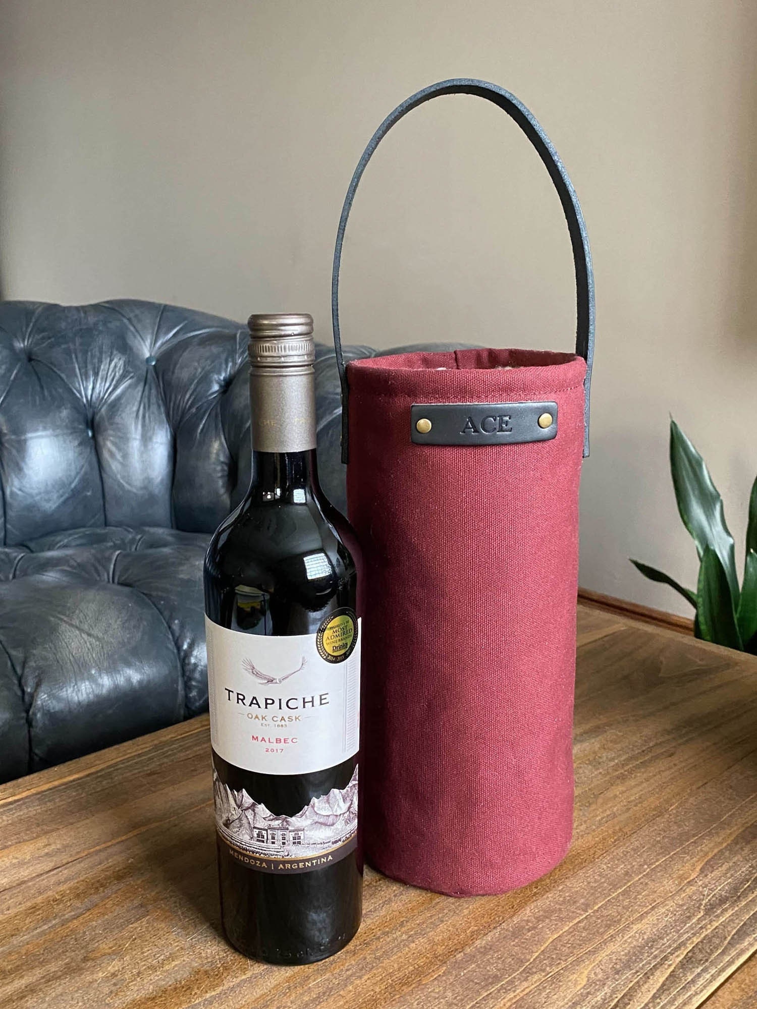 Horizontal Canvas Wine Tote with Leather Closure