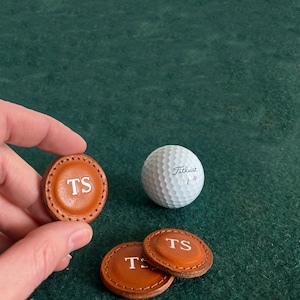 Premium Leather Golf Ball Marker SET OF 2 Made with 100% Full Grain Vegetable Tanned Leather. 1.5 Wide. Made in the USA. Genuine Leather. Tan