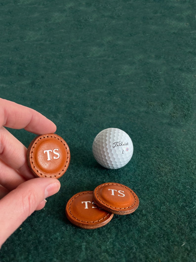 Premium Leather Golf Ball Marker SET OF 2 Made with 100% Full Grain Vegetable Tanned Leather. 1.5 Wide. Made in the USA. Genuine Leather. Tan