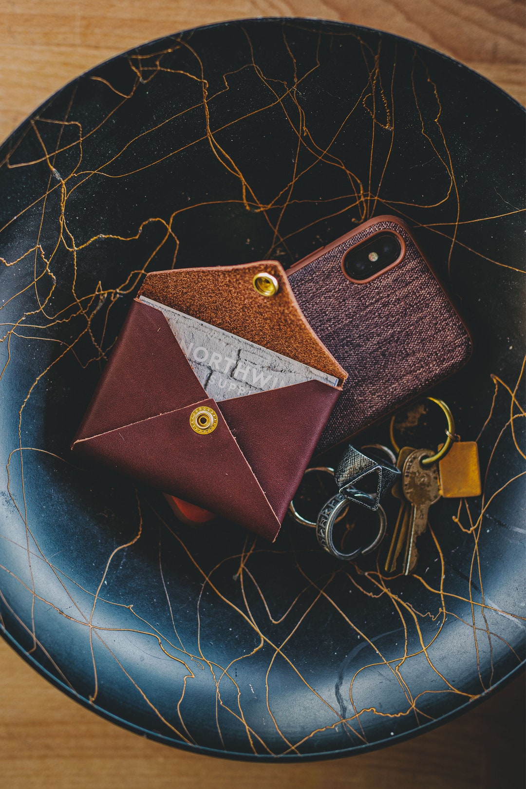 Personalized Leather Card Wallet. Holds Cards and ID. Simple Card