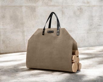 Northwind Portaleña de Leña Personalizada de Cuero Completo, Hecha a Mano en USA, Diseño Minimalista
