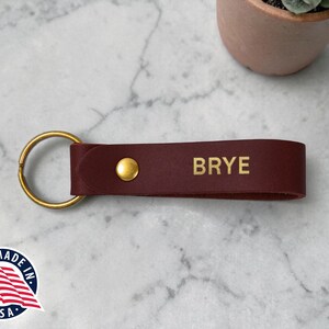 Personalized Leather Keychain, Custom Initial Key Ring, Small Stocking Stuffer Gift, Made in USA