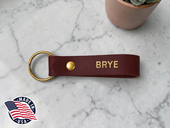 Personalized Leather Keychain, Custom Initial Key Ring, Small Stocking Stuffer Gift, Made in USA