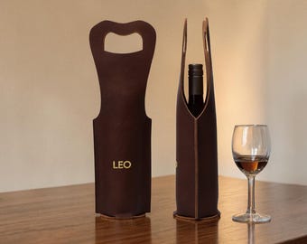Northwind Porta Vino de Cuero Personalizado Hecho en USA con Monograma Porta Botella de Vino Regalo para Bodas y Aniversarios