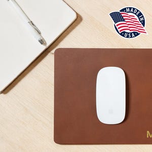 Northwind Personalized Leather Mouse Pad, Custom Desk Pad, Monogrammed Full-Grain Leather Mousepad, Handmade USA Office Desk Gift for Work