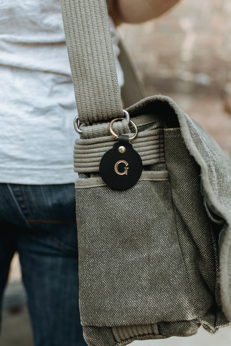 Custom Leather Circle Keychain. Monogrammed Personalized Full Grain Leather Keychain. Made In USA. Silver/Gold Foil Options. Classy Keyring image 5